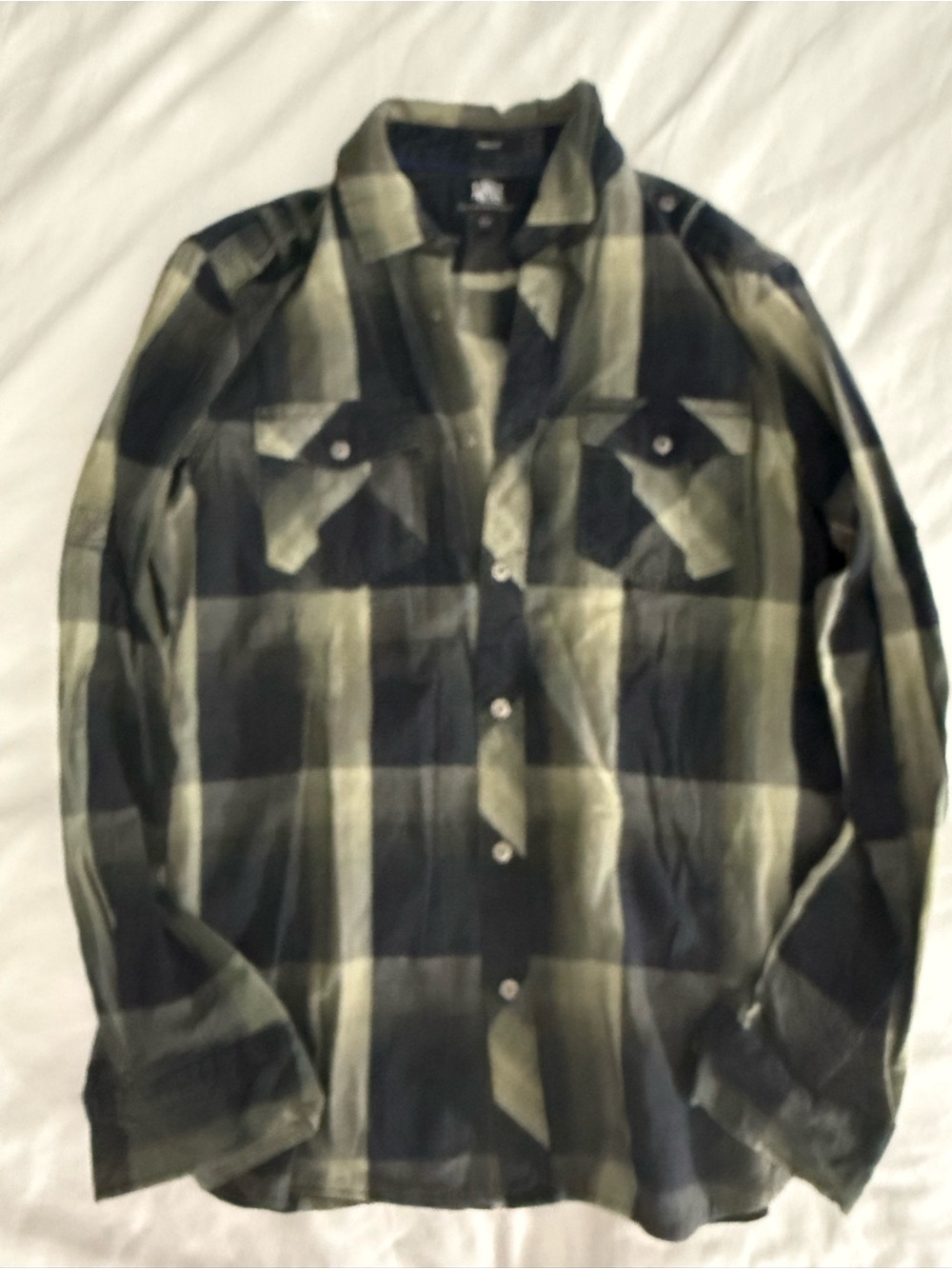 Rock & Republic Black and Olive Plaid Button-Up Shirt